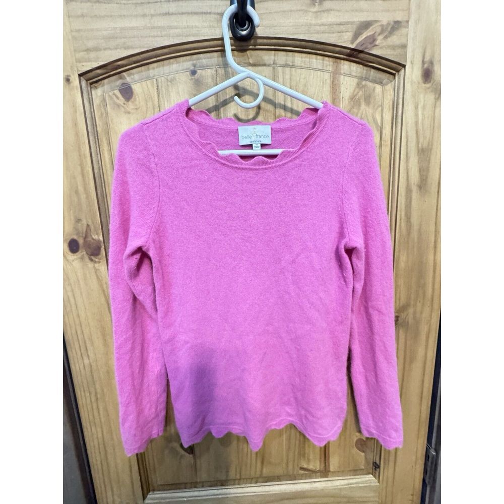Belle France Pink 100% Cashmere Long Sleeve Crew‎ Neck Comfy Sweater Size M